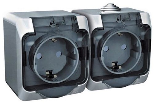 Розетка с заземлением накладная Systeme Electric Этюд 2-м. шторки IP44 серый фото Розетка с заземлением накладная Systeme Electric Этюд 2-м. шторки IP44 серый картинка